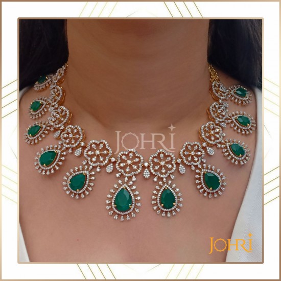 Buy Green Embellished Alisa Sage Diamond Emerald Layered Necklace Set by  Prerto Online at Aza Fashions.
